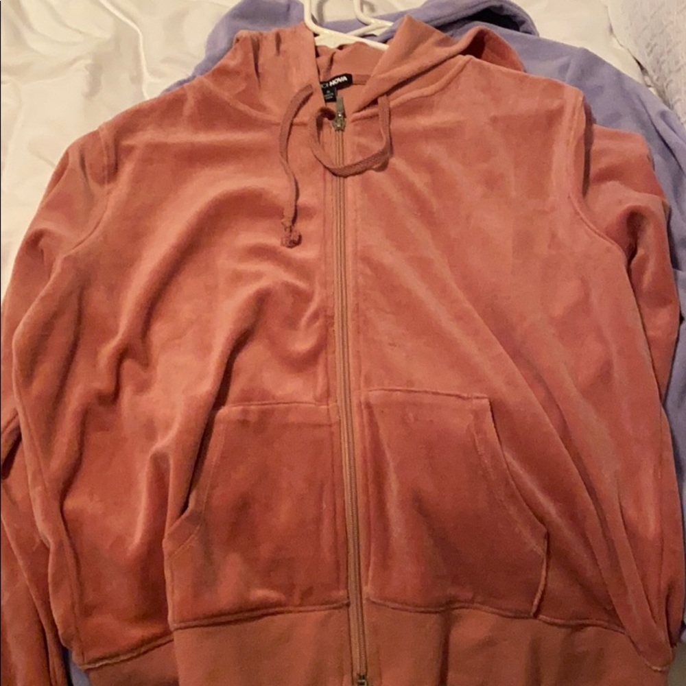 Two velvet zip ups